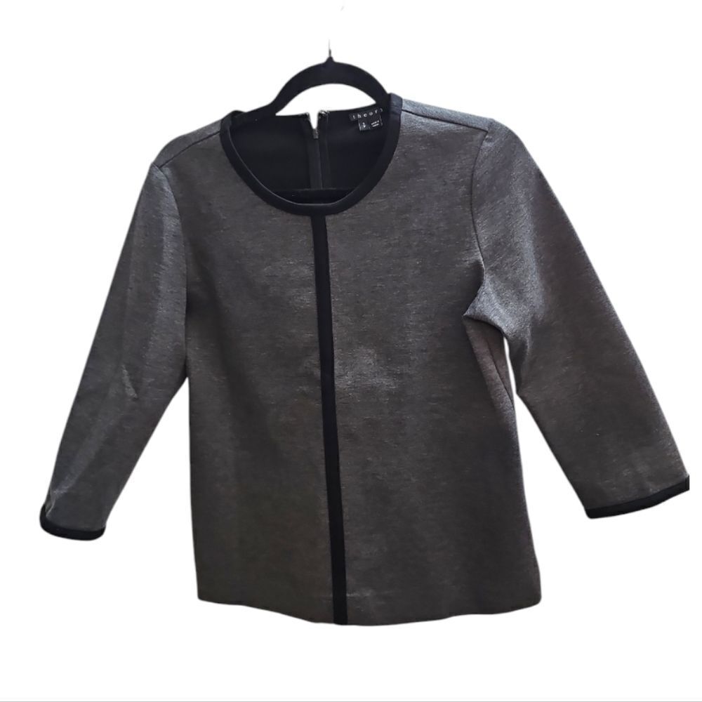 Theory Thora Charcoal Gray‎ Stretch 3/4 Sleeve Top Size Small